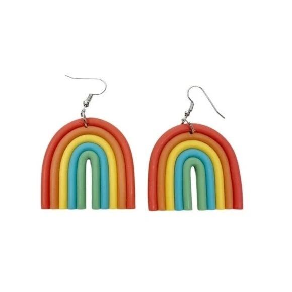 NEW Colorful Boho Rainbow Dangle Drop Earrings French Wire Hook Clay A0142 - Picture 4 of 12